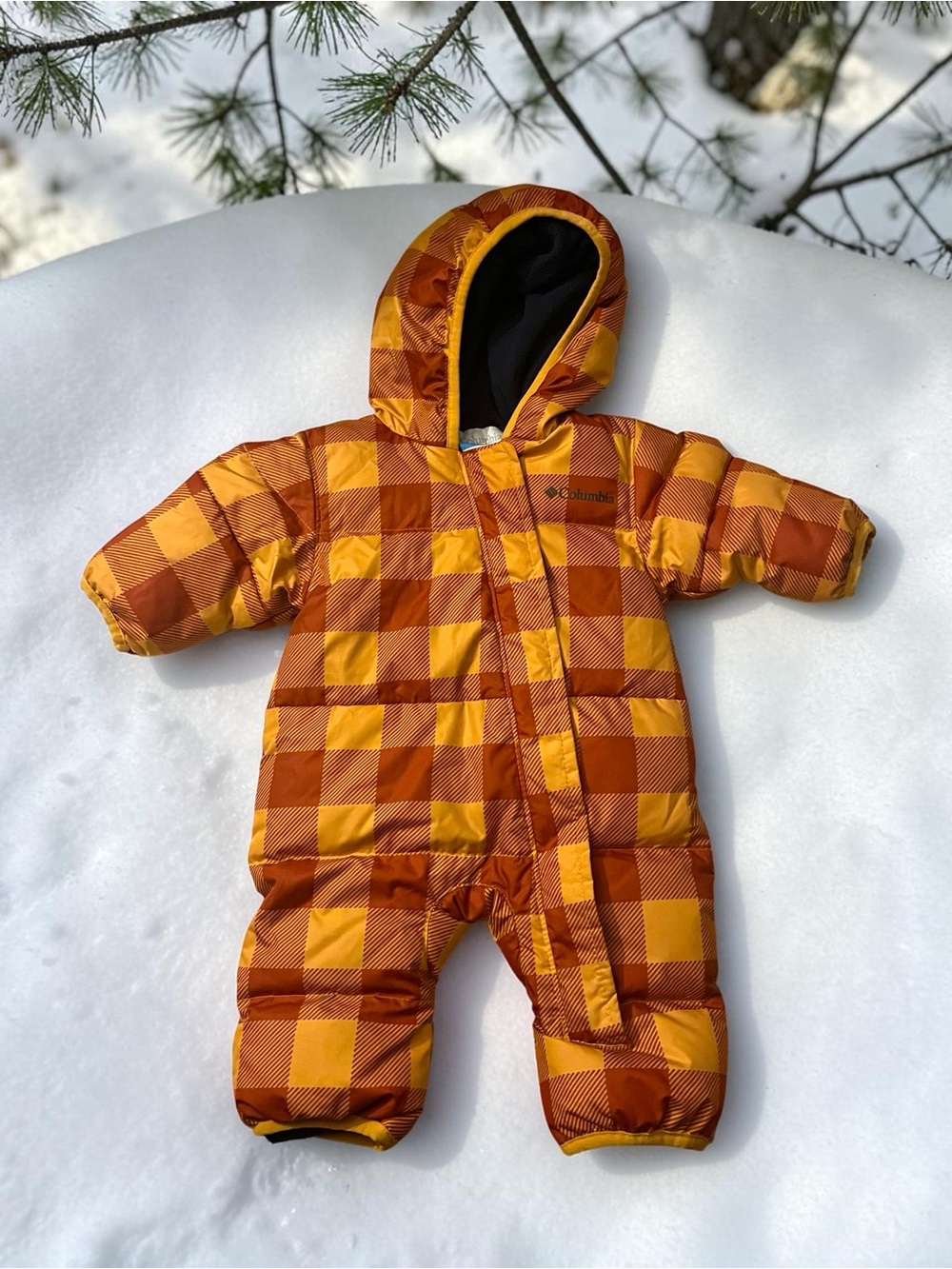 Columbia Snuggly Bunny Infant Down Bunting Snowsuit 0-3M Buffalo Plaid